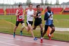 Andre Coggins (Oaklands College) leads  from eventual winner Oliver James (Gateshead College) during the 800 metres  British College Championships, Gateshead International Stadium.
